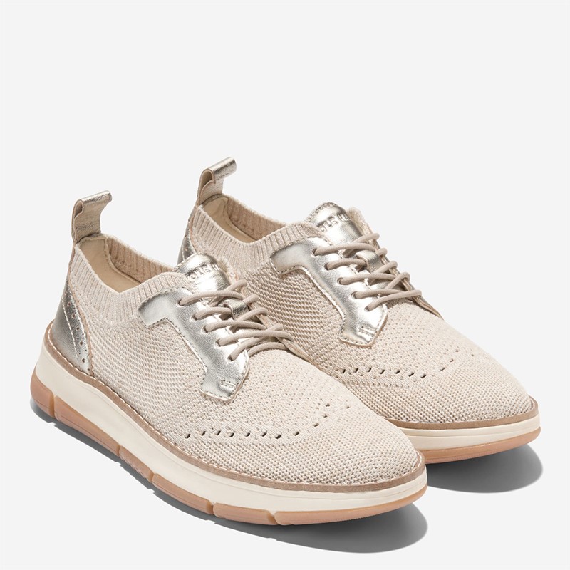Cole Haan Womens Zerogrand Rella Stitchlite Oxford Shoes Ivory/Gold Metallic