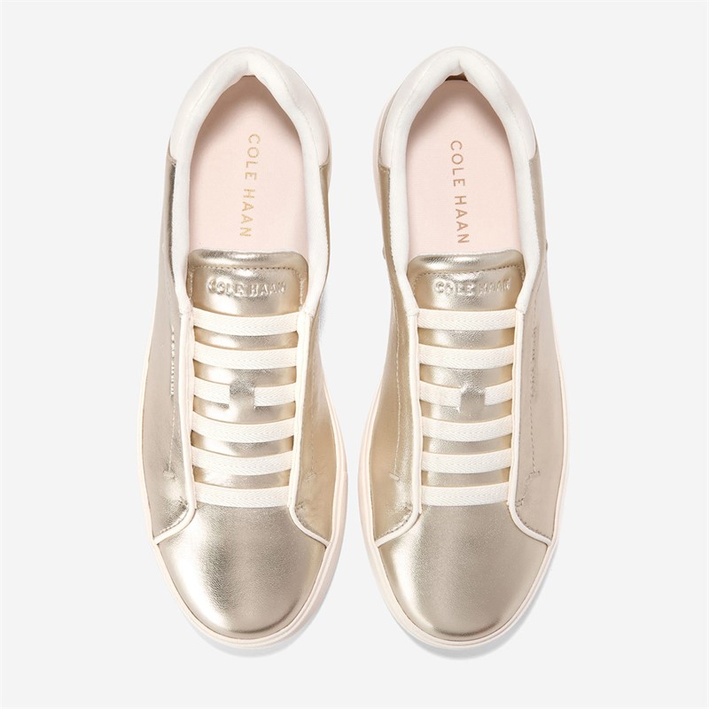 Cole Haan Womens Grandpro Luxe Slip On Trainers Soft Gold Metallic/Ivory