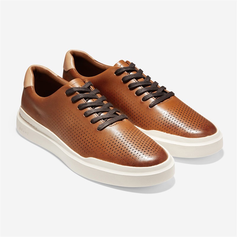Cole Haan Mens Grandprø Rally Laser Cut Trainers British Tan/Ivory British Tan-Ivory