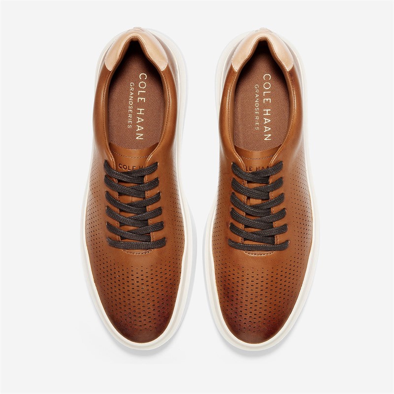 Cole Haan Mens Grandprø Rally Laser Cut Trainers British Tan/Ivory British Tan-Ivory