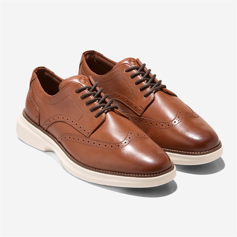 Cole Haan Mens Shadow Lite Wingtip Oxford Shoes British Tan/Ivory British Tan-Ivory
