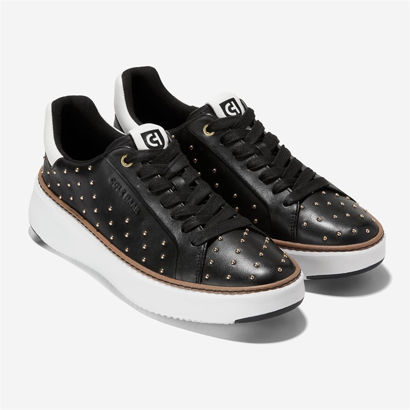 Cole Haan Womens Grandprø Topspin Studded Trainers Black/Gold Studs Black-Gold Studs