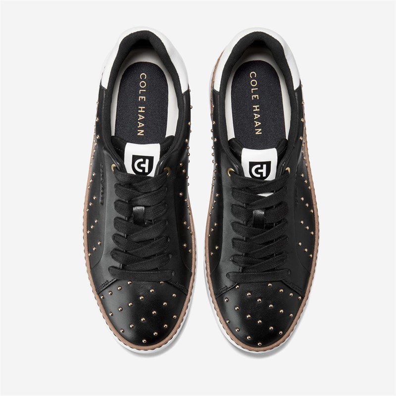 Cole Haan Womens Grandprø Topspin Studded Trainers Black/Gold Studs Black-Gold Studs