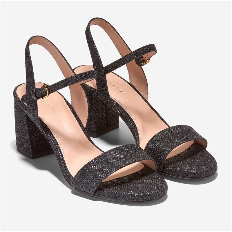 Cole Haan Womens Josie Block Heel Sandals Black Glitter
