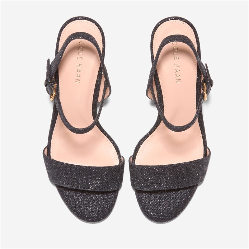 Cole Haan Womens Josie Block Heel Sandals Black Glitter