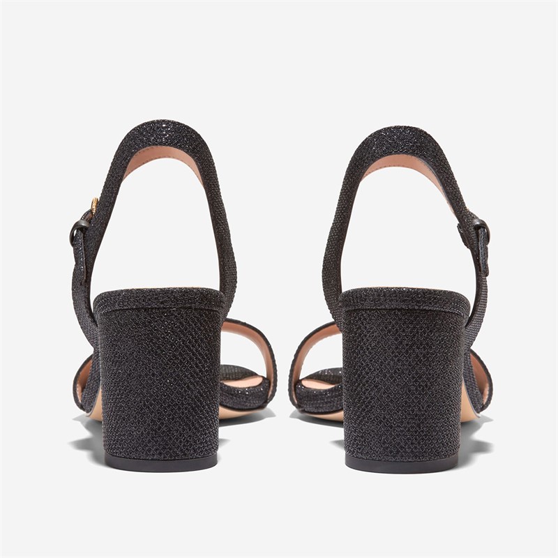Cole Haan Womens Josie Block Heel Sandals Black Glitter