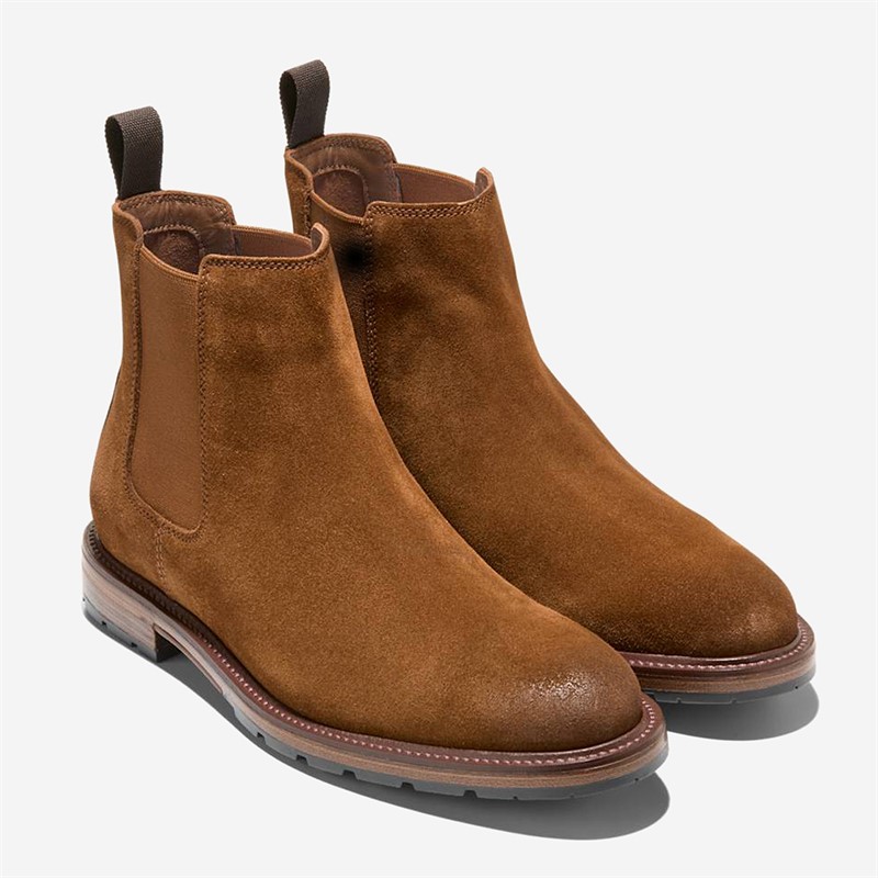 Cole Haan Mens Roundhill Grand Chelsea Boots Spiced Brown Suede