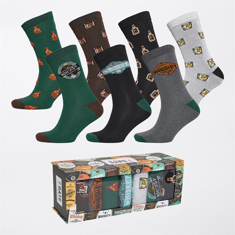 The Orrsum Sock Co. Mens Seven Days Whisky Seven Pack Socks With Gift Box Grey