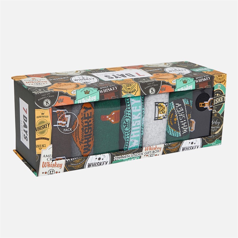 The Orrsum Sock Co. Mens Seven Days Whisky Seven Pack Socks With Gift Box Grey