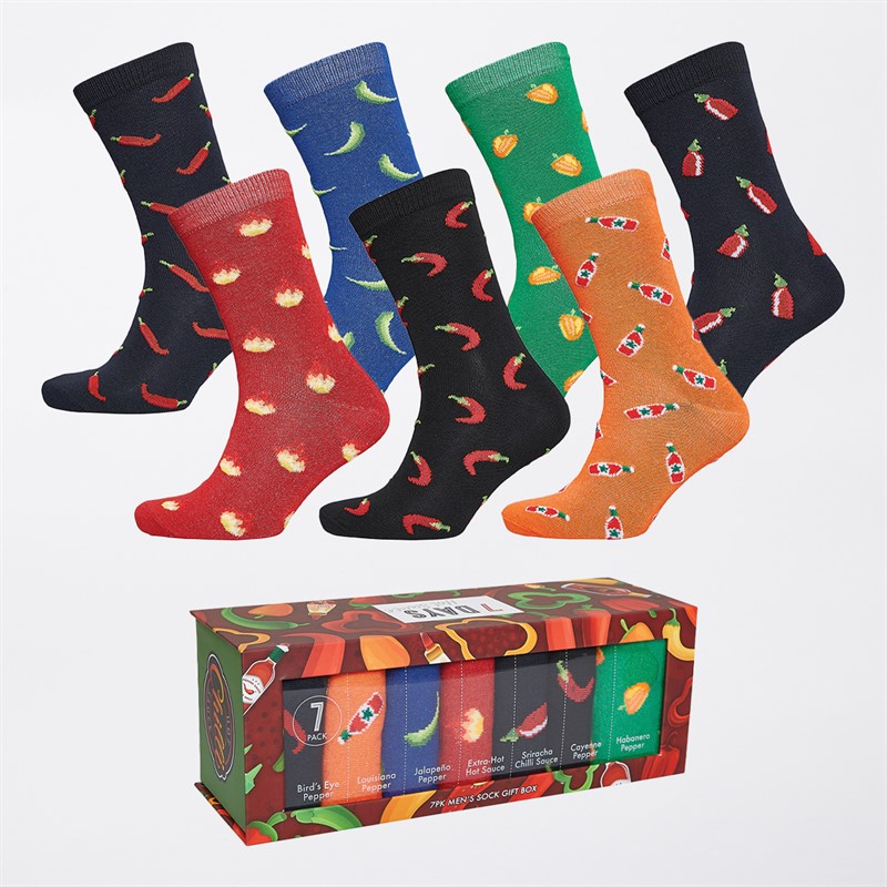 The Orrsum Sock Co. Mens Seven Days Hot Sauce Seven Pack Socks With Gift Box Multi - Size 7