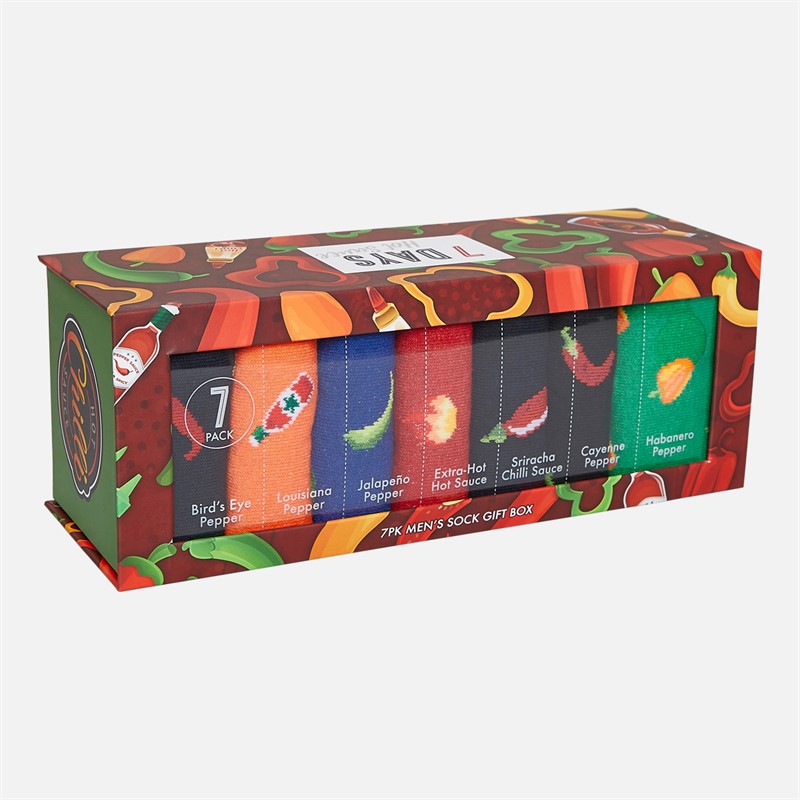 The Orrsum Sock Co. Mens Seven Days Hot Sauce Seven Pack Socks With Gift Box Multi
