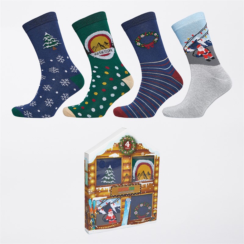 The Orrsum Sock Co. Mens Ski Lodge Four Pack Socks With Gift Box Navy