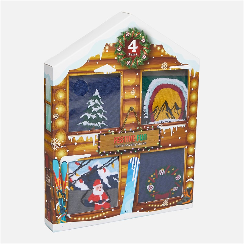 The Orrsum Sock Co. Mens Ski Lodge Four Pack Socks With Gift Box Navy