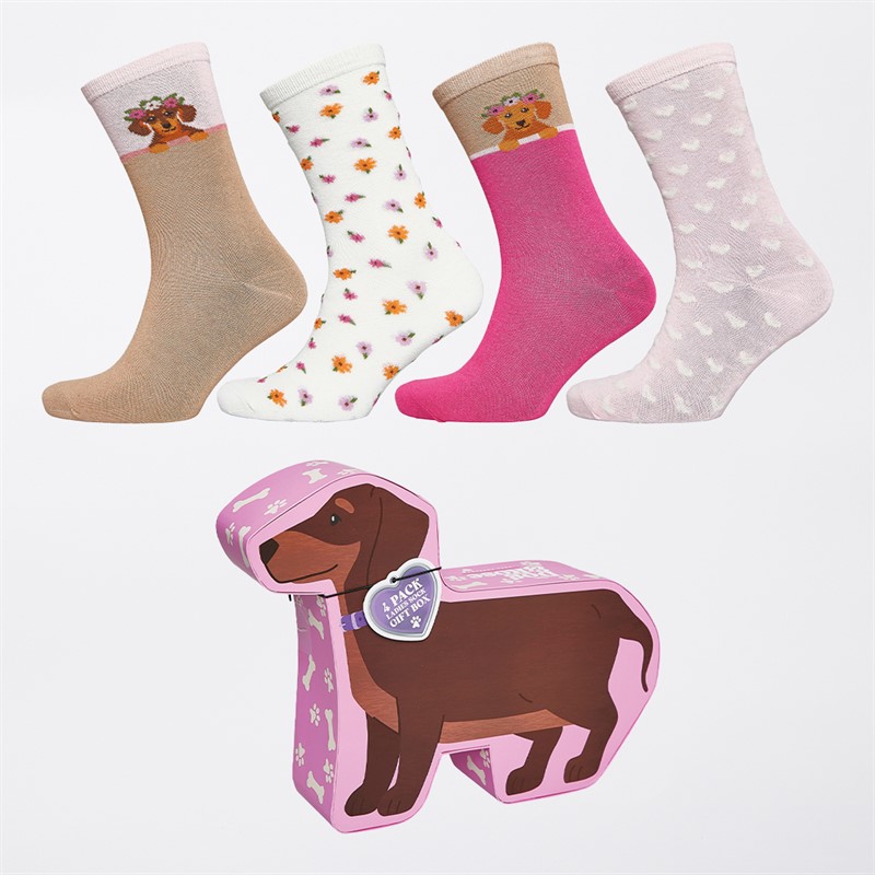 The Orrsum Sock Co. Womens Four Pack Sausage Dog Socks With Box Multi