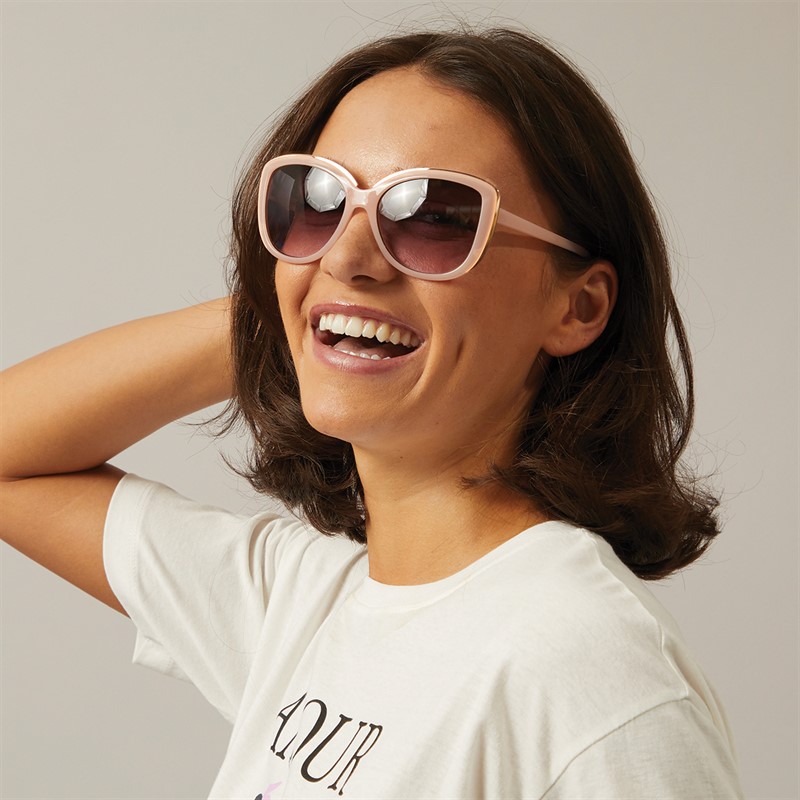 Sunsentials Womens Inlay Frame Sunglasses Shiny Milky Pink W/Shiny Rose Gold Inlay