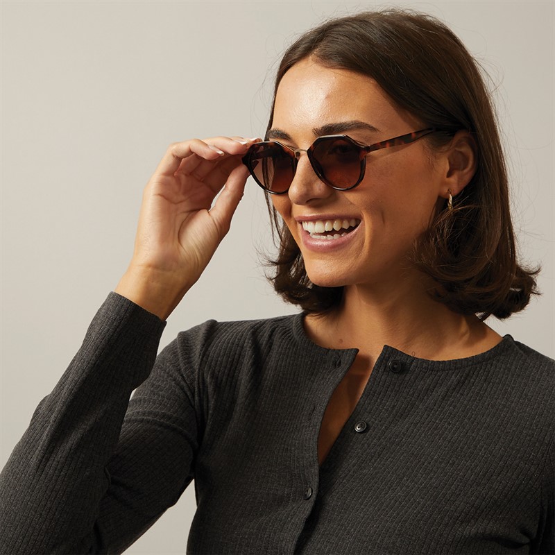 Sunsentials Womens Hexagonal Lens Sunglasses Shiny Classic Tort