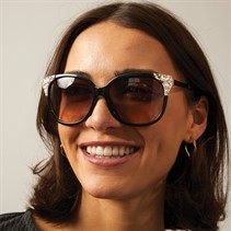Sunsentials Womens Round Cat With Diamante Sunglasses Black/Gold