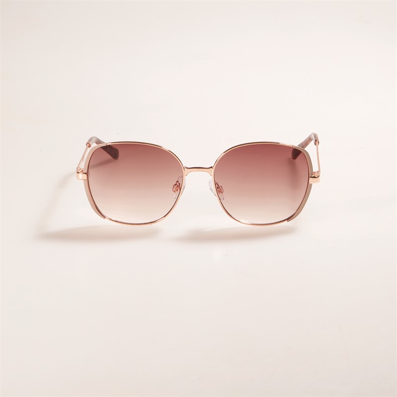 Sunsentials Womens Square Lens Sunglasses Shiny Rose Gold W/Dusty Pink Enamel