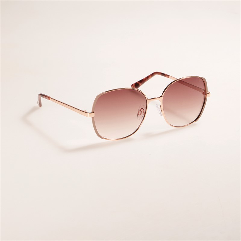 Sunsentials Womens Square Lens Sunglasses Shiny Rose Gold W/Dusty Pink Enamel