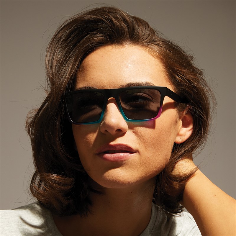 Sunsentials Womens Rectangle Square Sunglasses Black/Pink/Blue