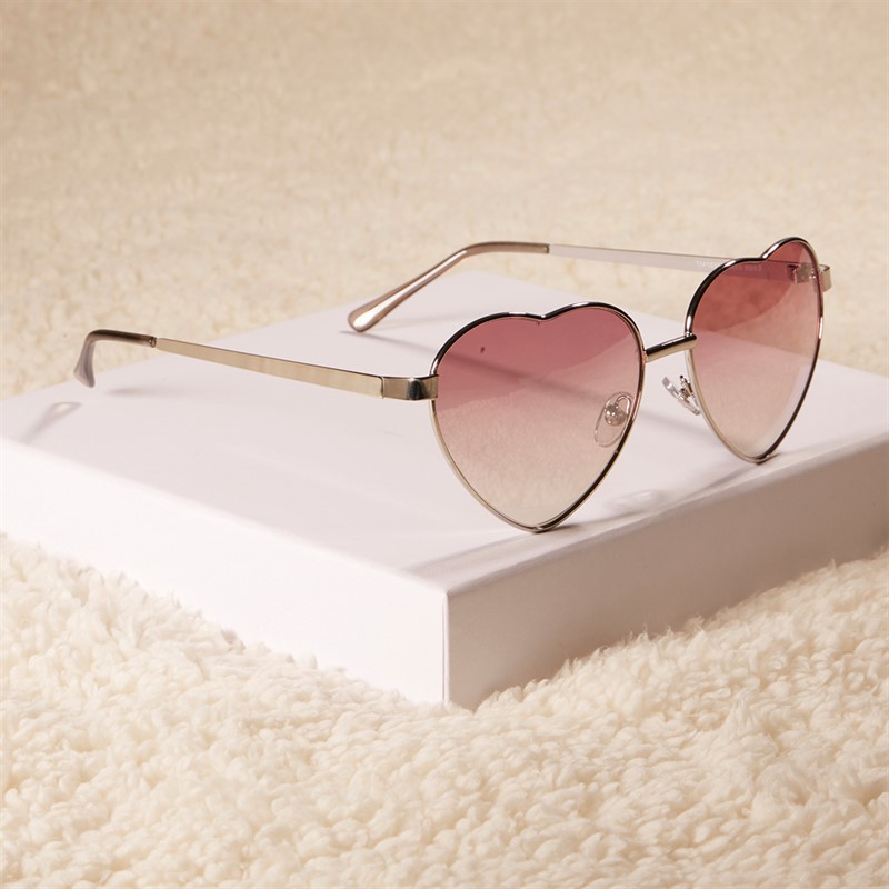 Sunsentials Womens Heart Shape Sunglasses Shiny Silver