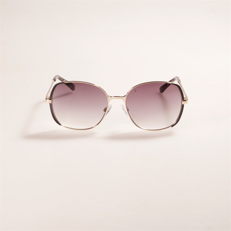 Sunsentials Womens Square Lens Sunglasses Shiny Light Gold W/Black Enamel