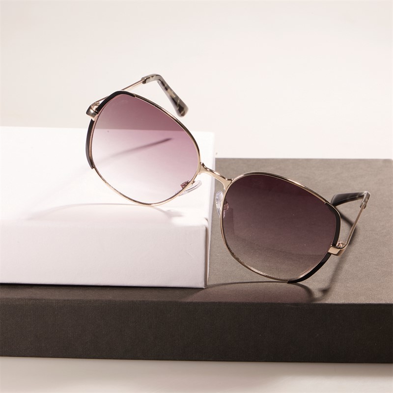 Sunsentials Womens Square Lens Sunglasses Shiny Light Gold W/Black Enamel