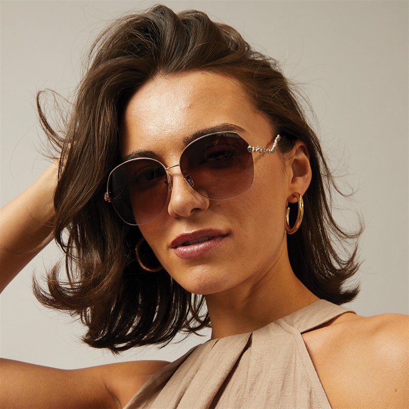 Sunsentials Womens Metal Round Sunglasses Gold