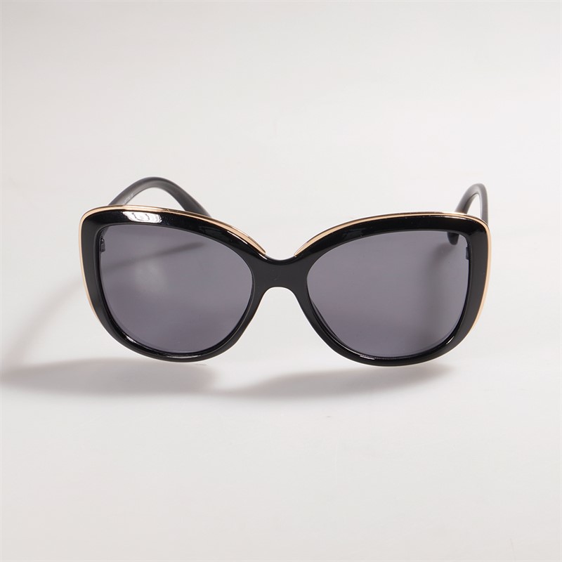 Sunsentials Womens Inlay Frame Sunglasses Shiny Black W/ Shiny Light Gold Inlay