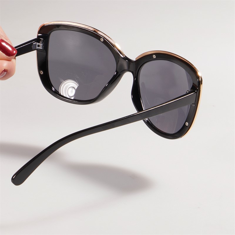 Sunsentials Womens Inlay Frame Sunglasses Shiny Black W/ Shiny Light Gold Inlay