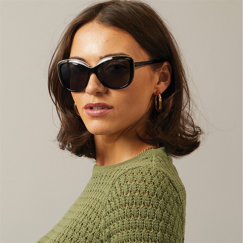 Sunsentials Womens Inlay Frame Sunglasses Shiny Black W/ Shiny Light Gold Inlay