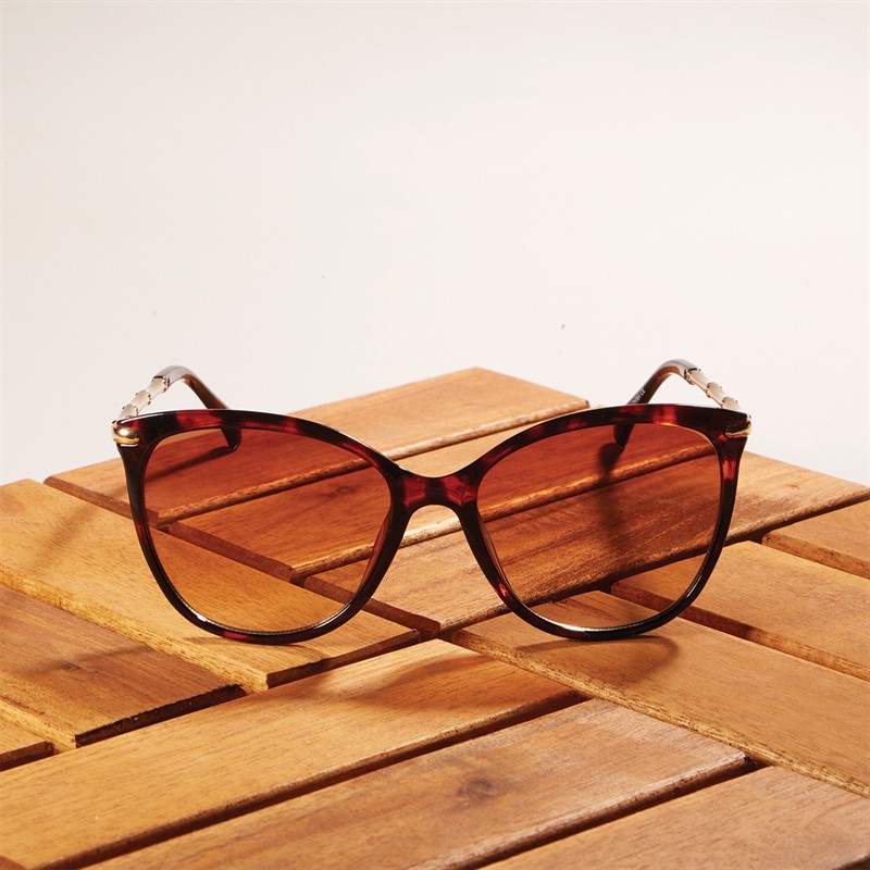 Sunsentials Womens Bamboo Metal Temple Sunglasses Shiny Tort With Shiny Gold Arms