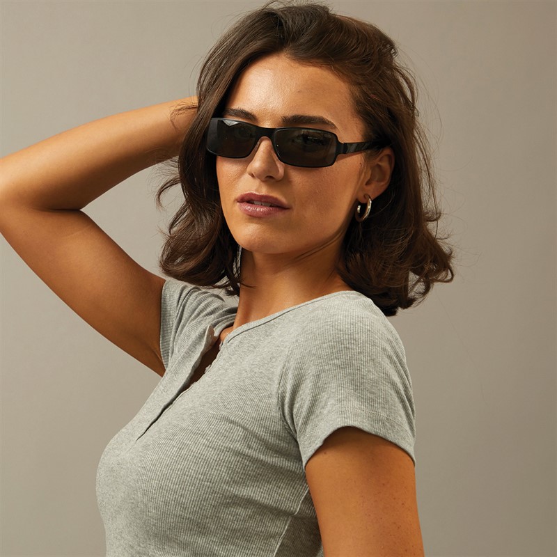 Suuna Womens Reverse Groove Metal Wrap Sunglasses Matte Black