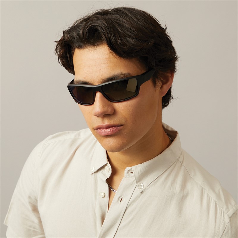 Freedom Mens Rectangular Sport Sunglasses Black To Tort