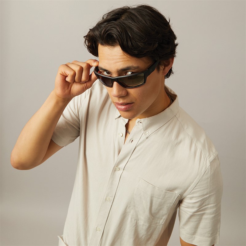 Freedom Mens Rectangular Sport Sunglasses Black To Tort