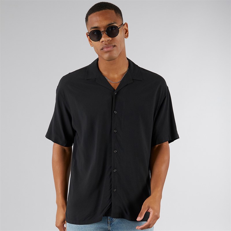JJ REBEL Mens Water Resort Short Sleeve Shirt Black