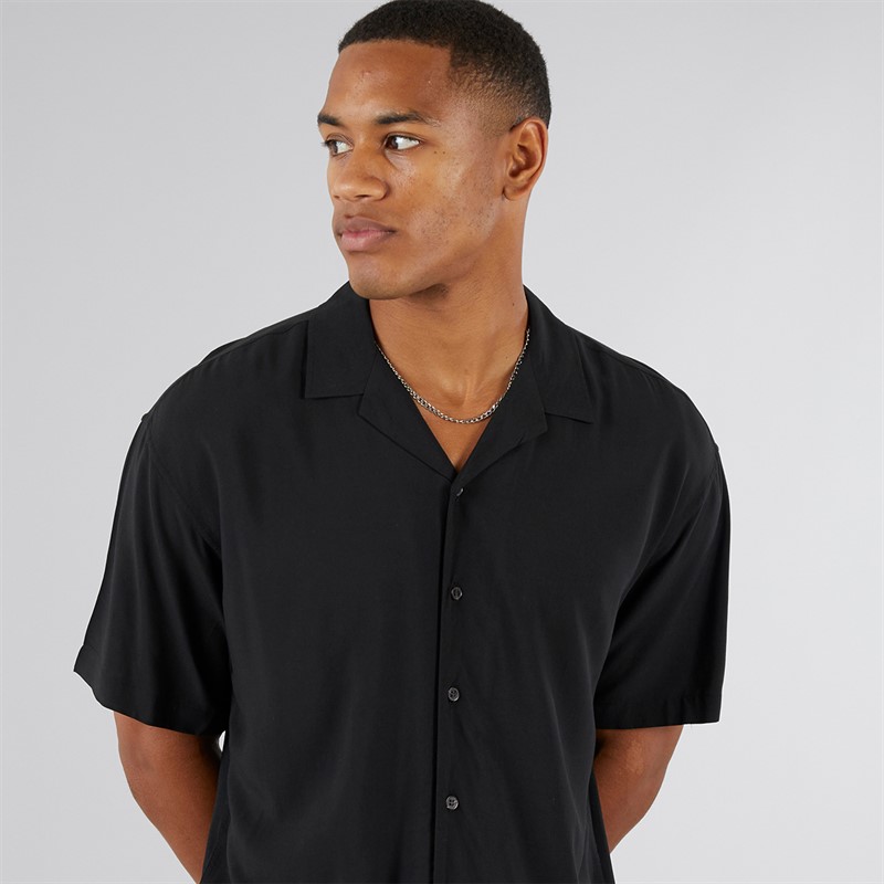 JJ REBEL Mens Water Resort Short Sleeve Shirt Black
