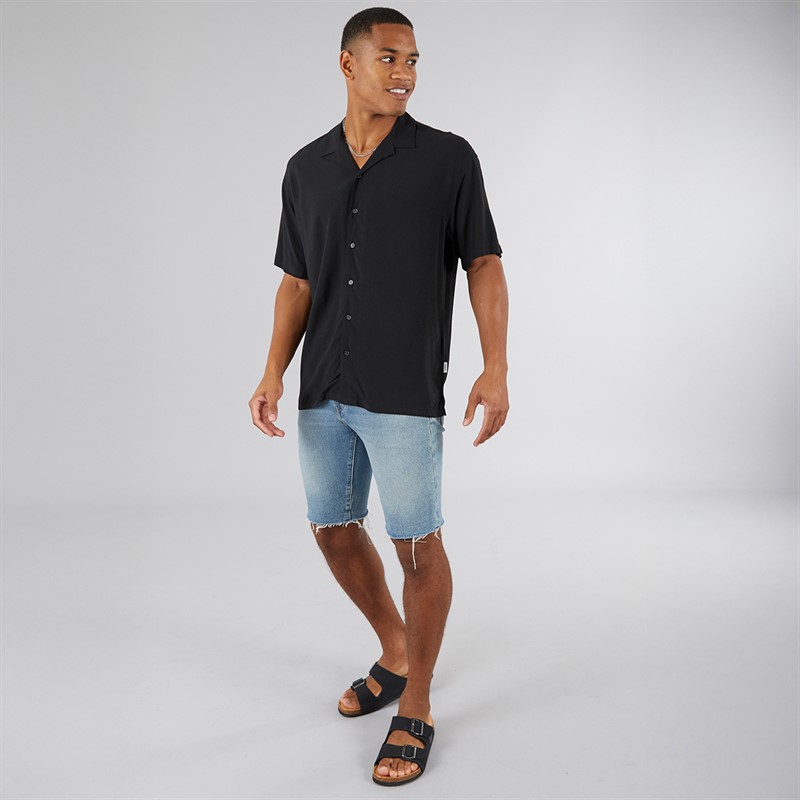 JJ REBEL Mens Water Resort Short Sleeve Shirt Black