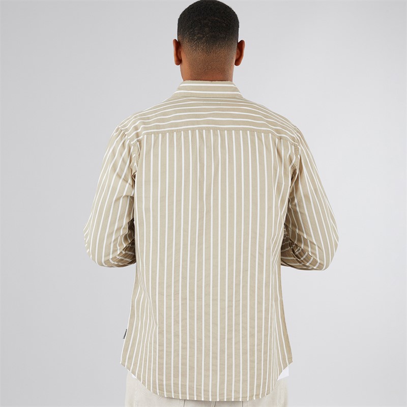 JJ REBEL Mens Row Stripe Long Sleeve Shirt Crockery
