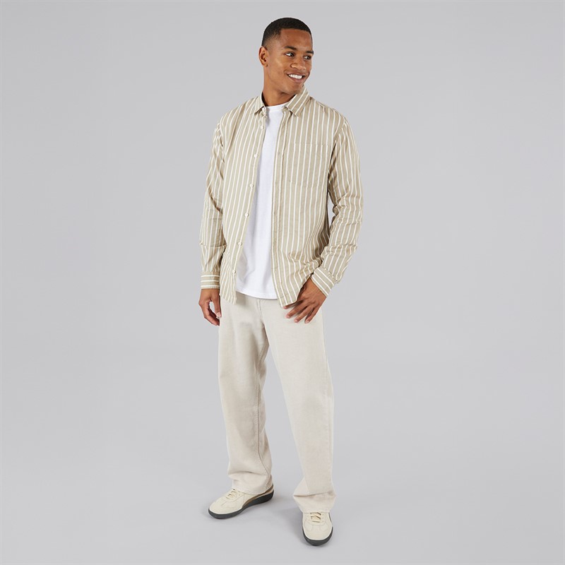 JJ REBEL Mens Row Stripe Long Sleeve Shirt Crockery