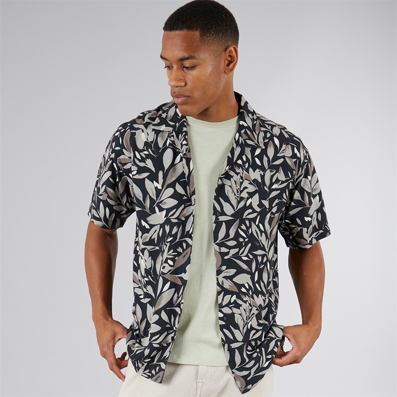 JJ REBEL Mens Bern Resort Short Sleeve Shirt Black - Size M