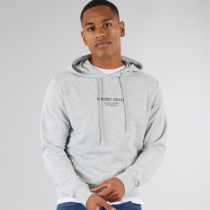 JJ REBEL Mens Print Hoodie Light Grey Melange