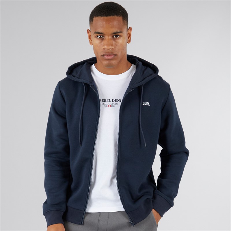 JJ REBEL Mens Rebel Logo Zip Hoodie Sky Captain