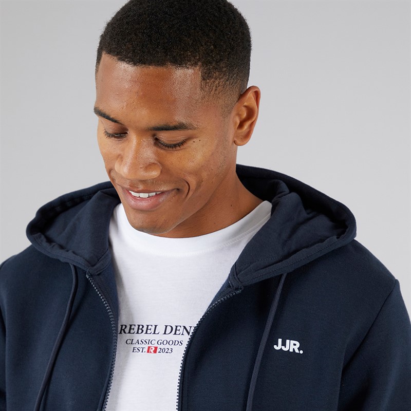 JJ REBEL Mens Rebel Logo Zip Hoodie Sky Captain