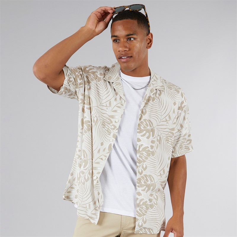 JJ REBEL Mens Bloom Resort Short Sleeve Shirt Moonbeam