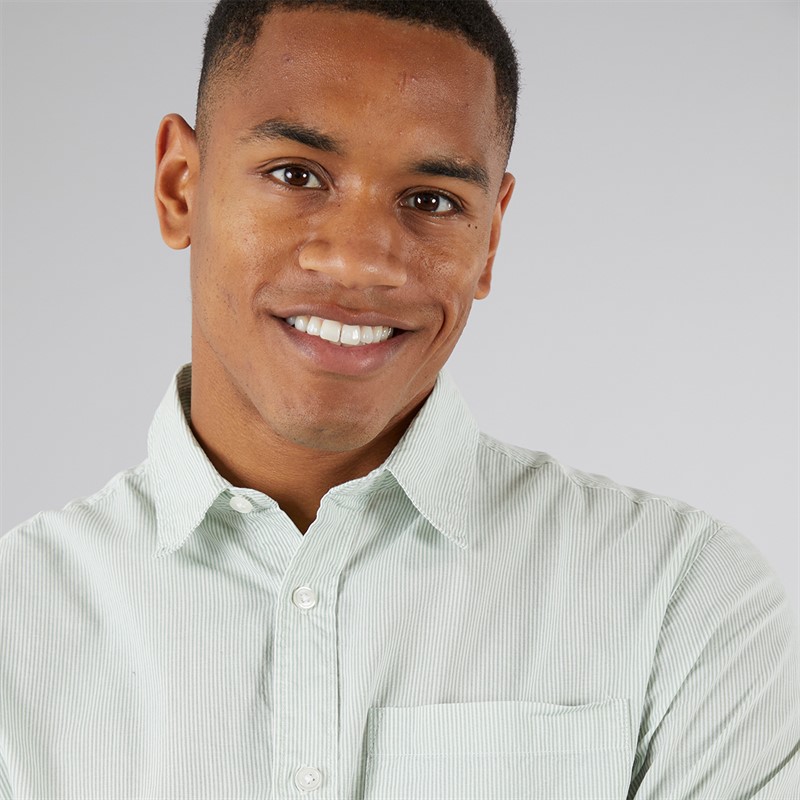 JJ REBEL Mens Row Stripe Long Sleeve Shirt Iceberg Green