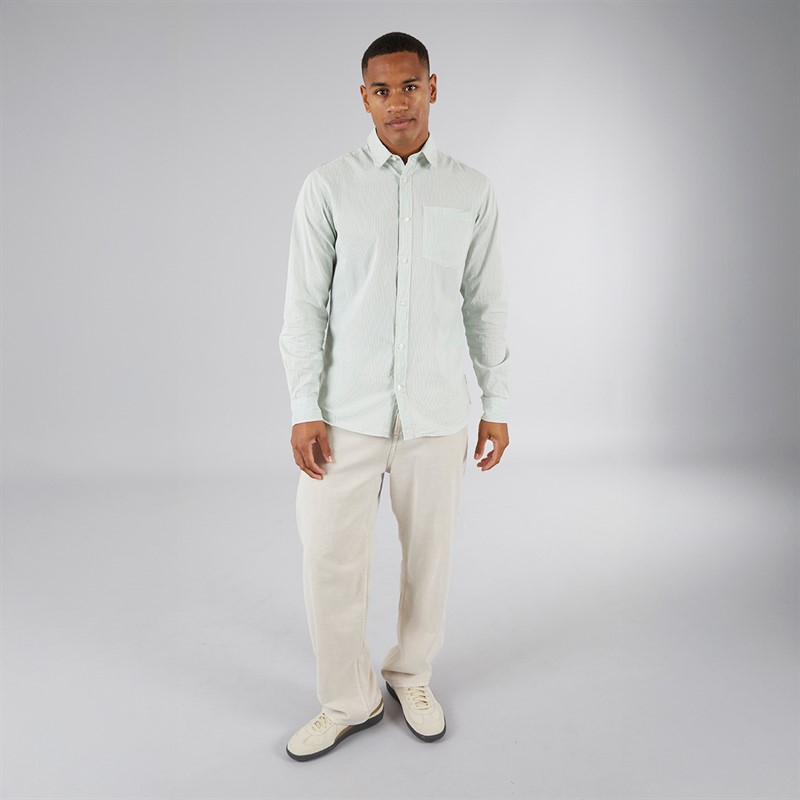 JJ REBEL Mens Row Stripe Long Sleeve Shirt Iceberg Green