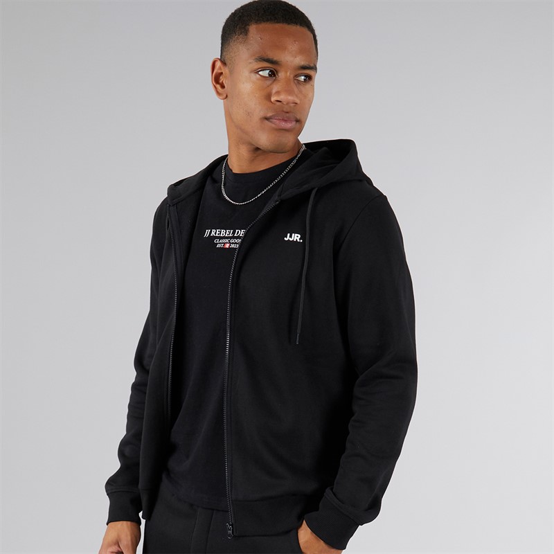 JJ REBEL Mens Rebel Logo Zip Hoodie Black - Size XL