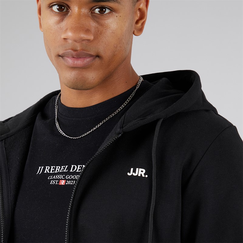 JJ REBEL Mens Rebel Logo Zip Hoodie Black