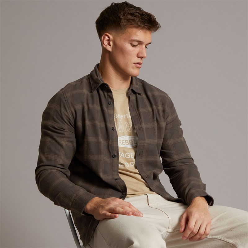 JJ REBEL Mens Rebel Long Sleeve Checked Shirt Mulch